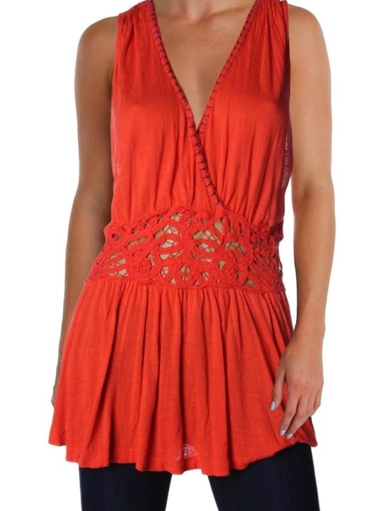 Free People Tops - Free People Burnt Orange Crochet-Waist Tank Top